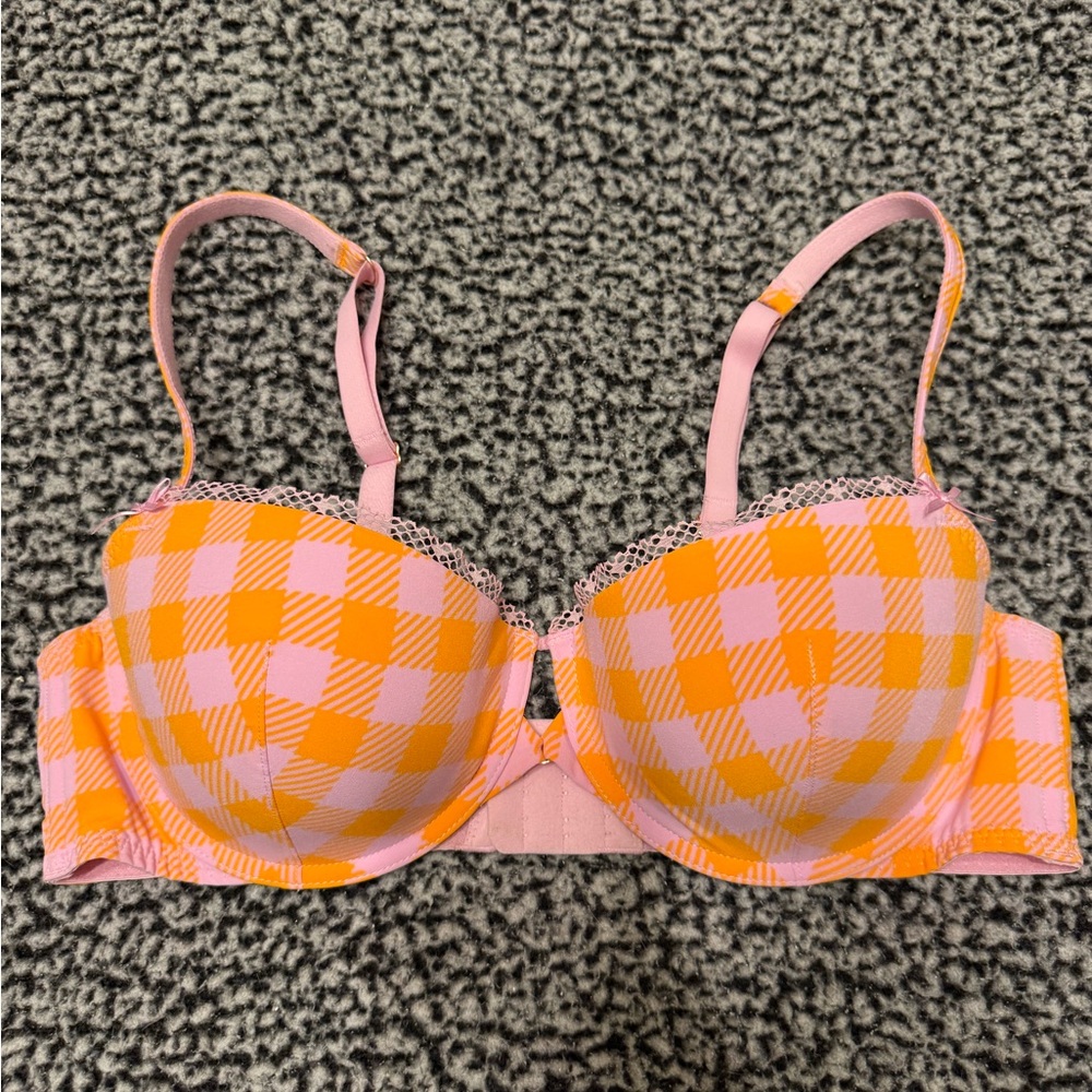 Savage X Fenty Pink and Orange Checkered Bra